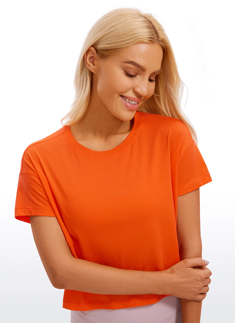 Pima Cotton Crew Neck Cropped Short Sleeve - Image 36