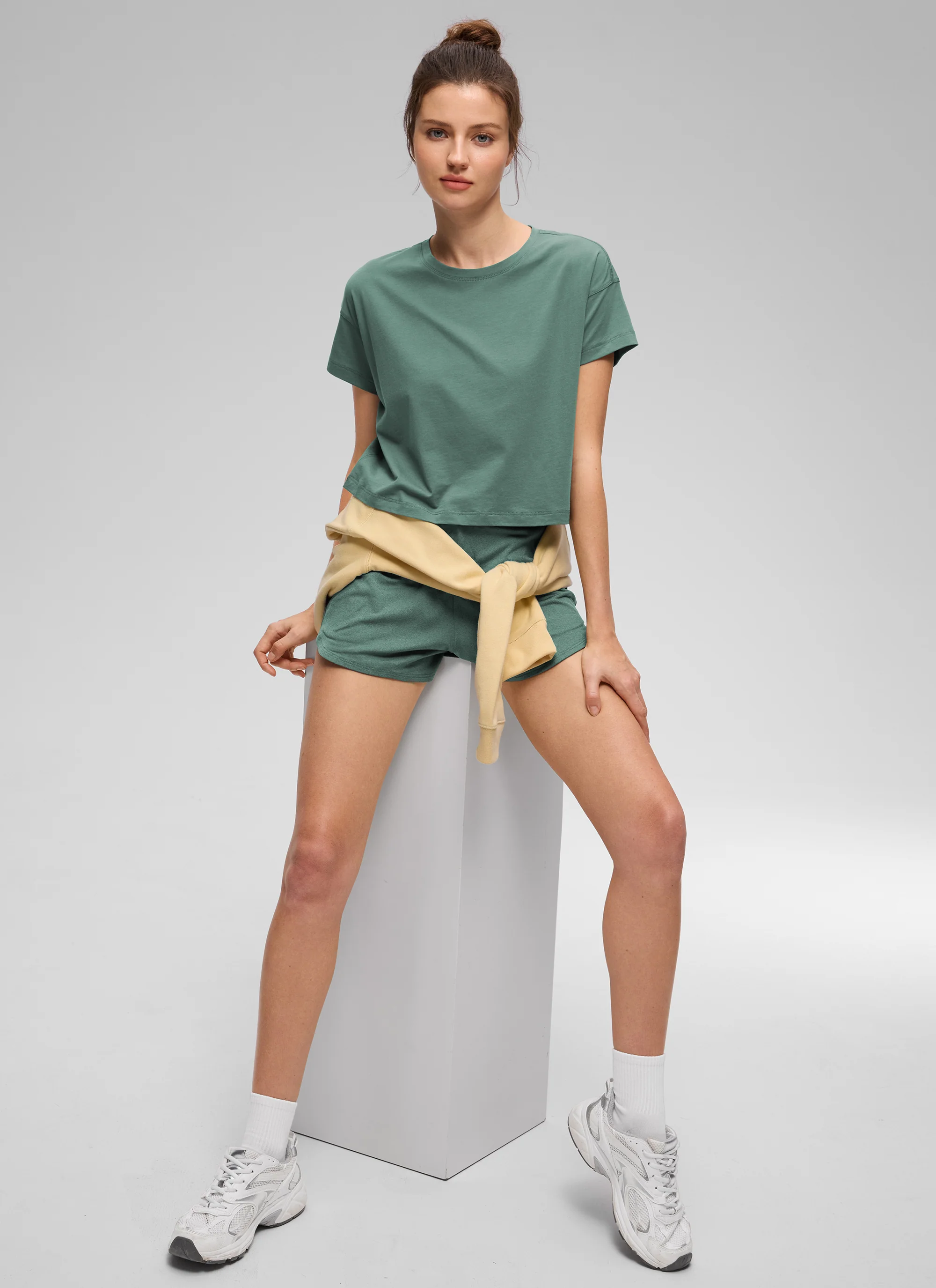 Pima Cotton Crew Neck Cropped Short Sleeve - Image 4