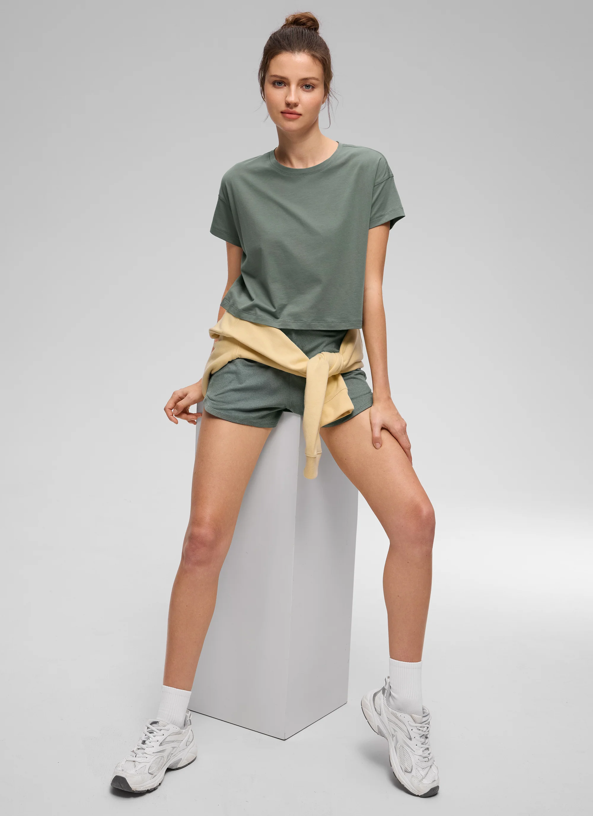 Pima Cotton Crew Neck Cropped Short Sleeve - Image 43