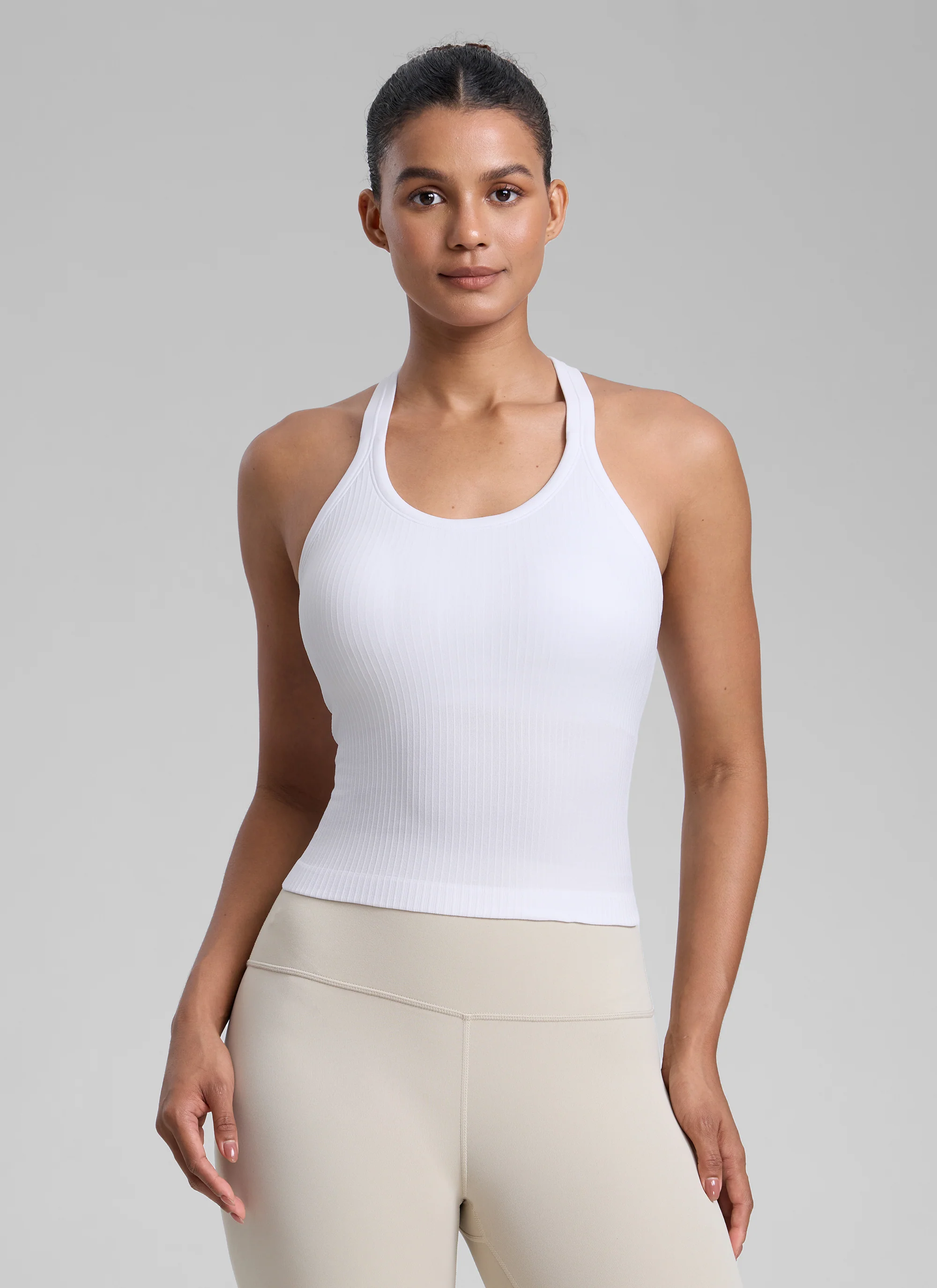 Seamless Racerback Built in Bra Ribbed Tank - Image 16