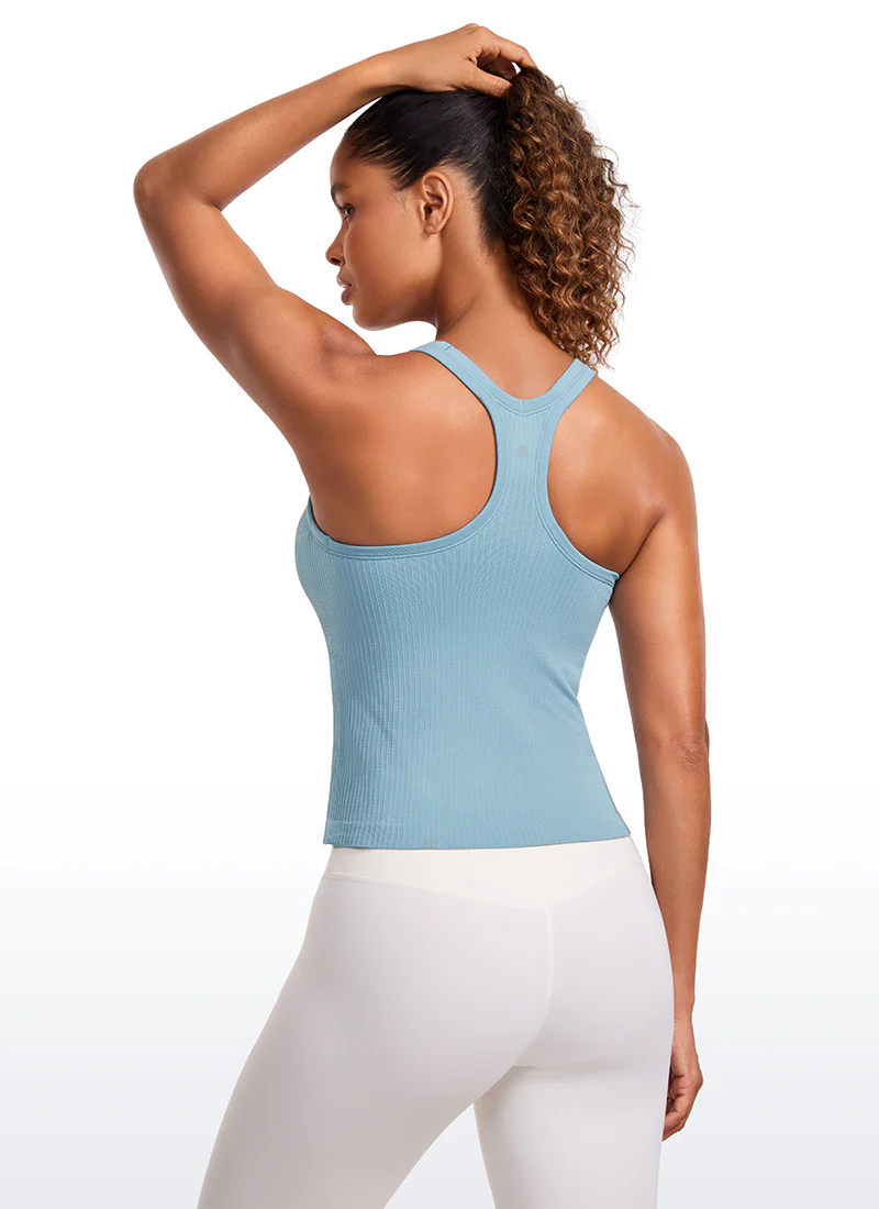 Seamless Racerback Built in Bra Ribbed Tank - Image 22