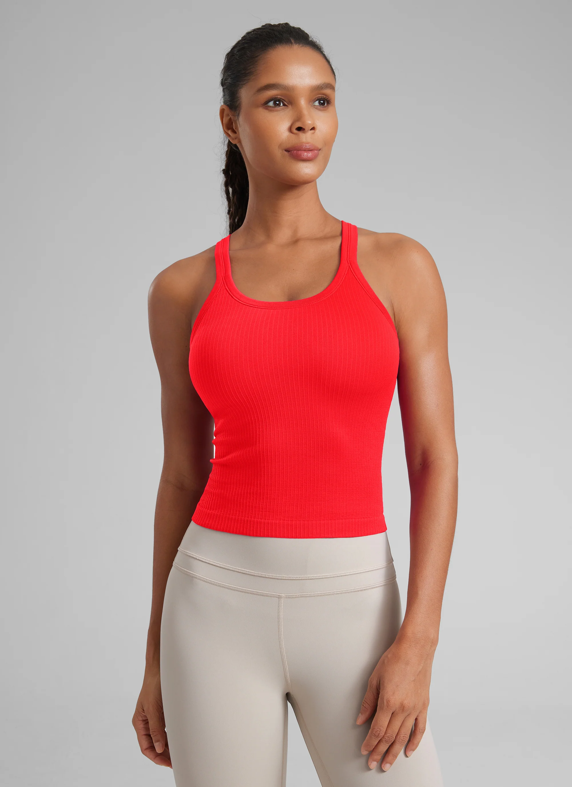 Seamless Racerback Built in Bra Ribbed Tank - Image 26