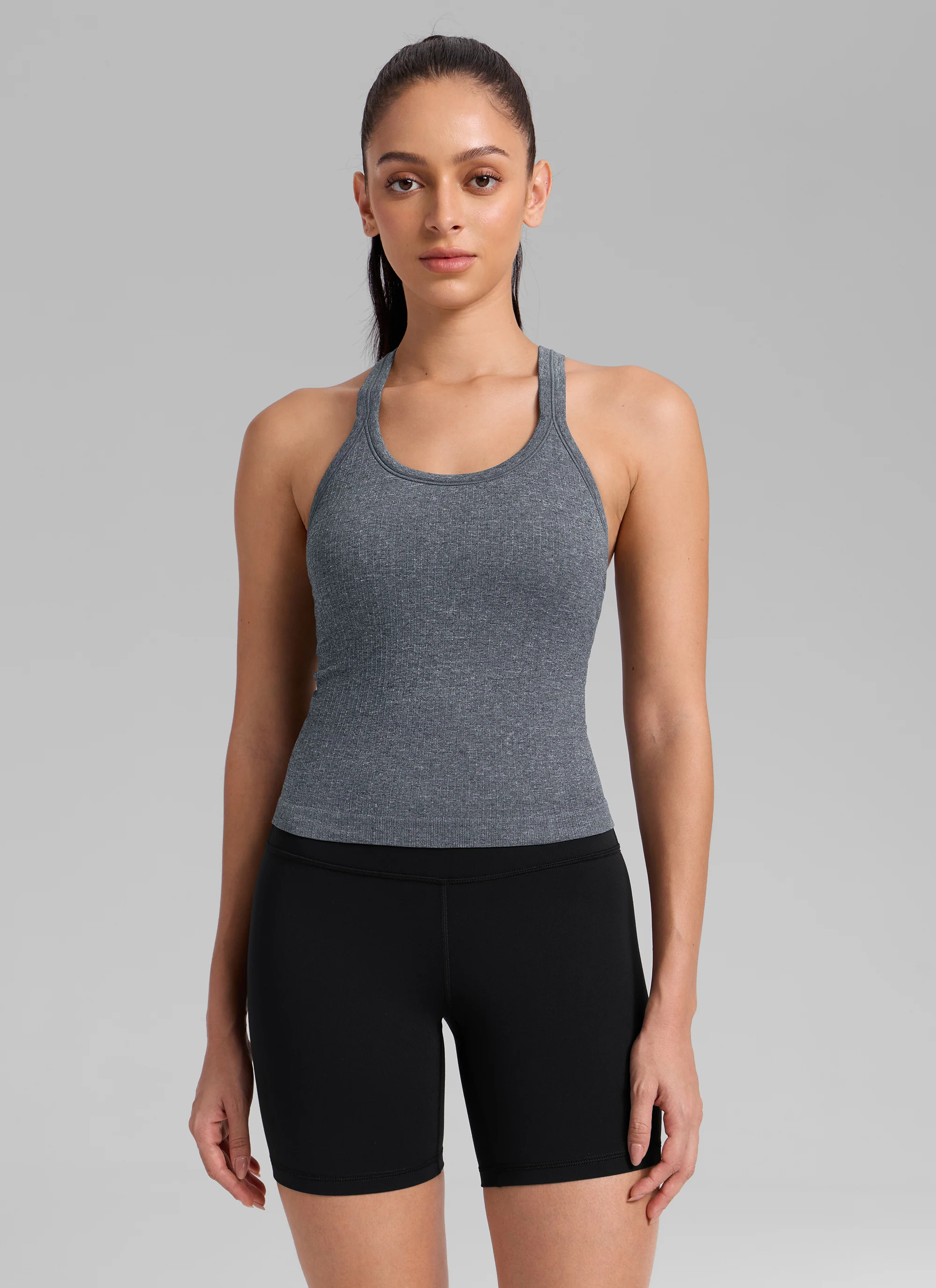 Seamless Racerback Built in Bra Ribbed Tank - Image 30