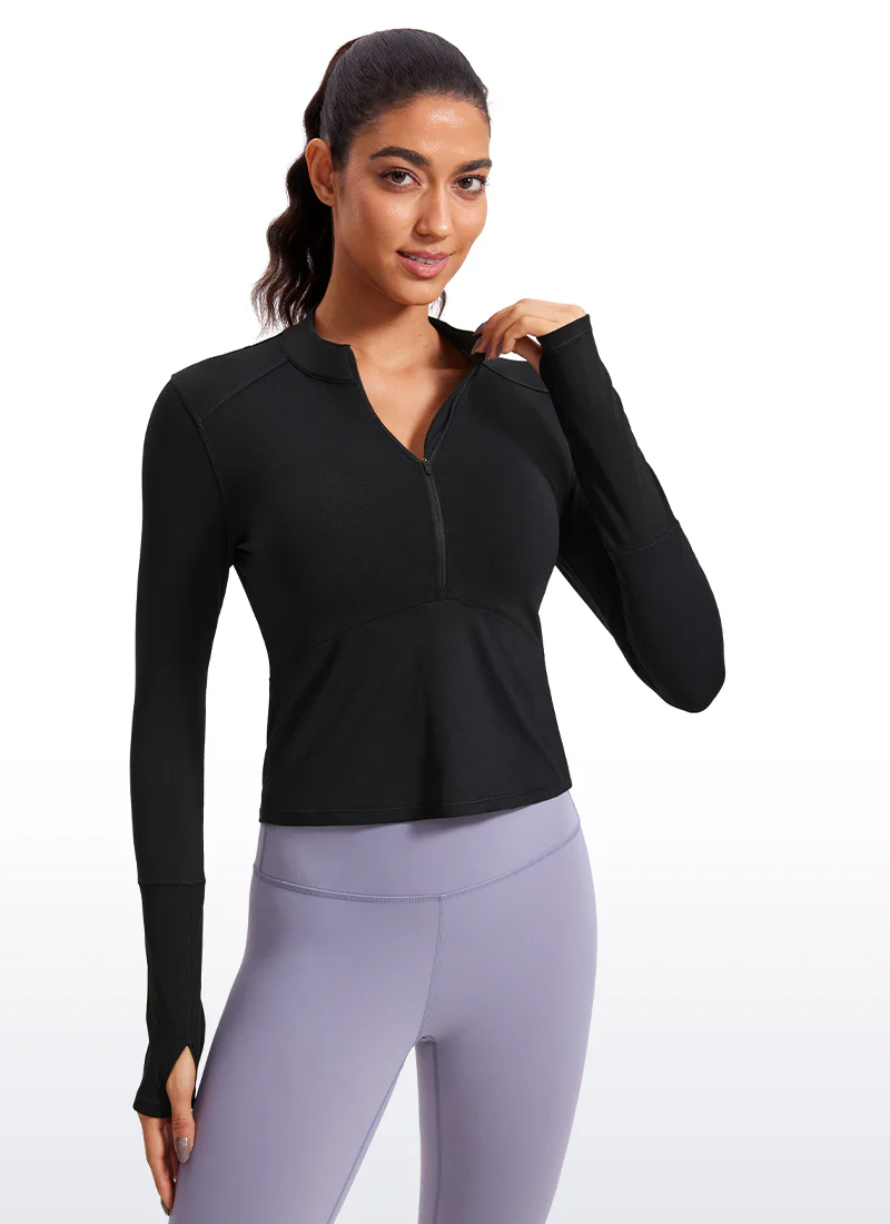 Brushed Half Zip Cropped Long Sleeve - Image 10