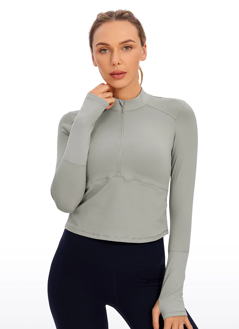 Brushed Half Zip Cropped Long Sleeve - Image 14