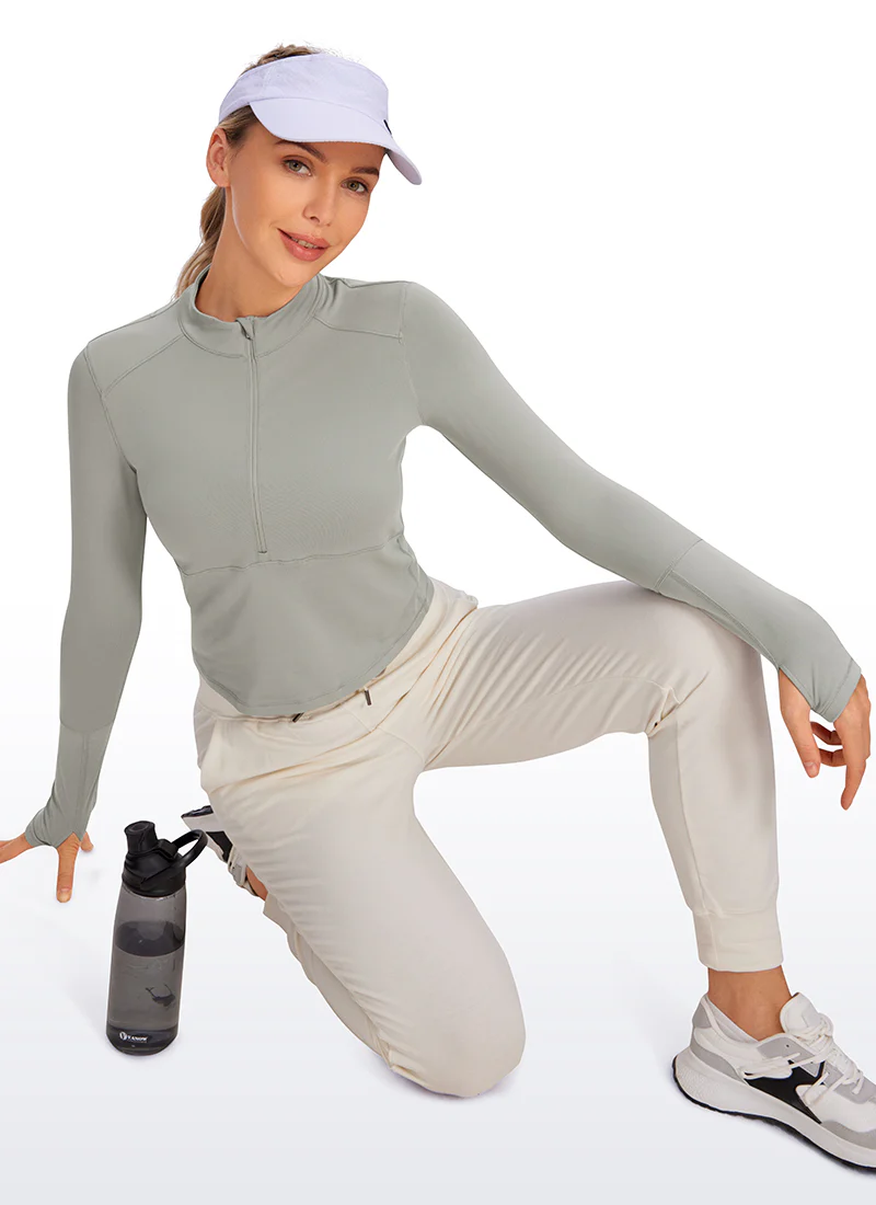 Brushed Half Zip Cropped Long Sleeve - Image 16