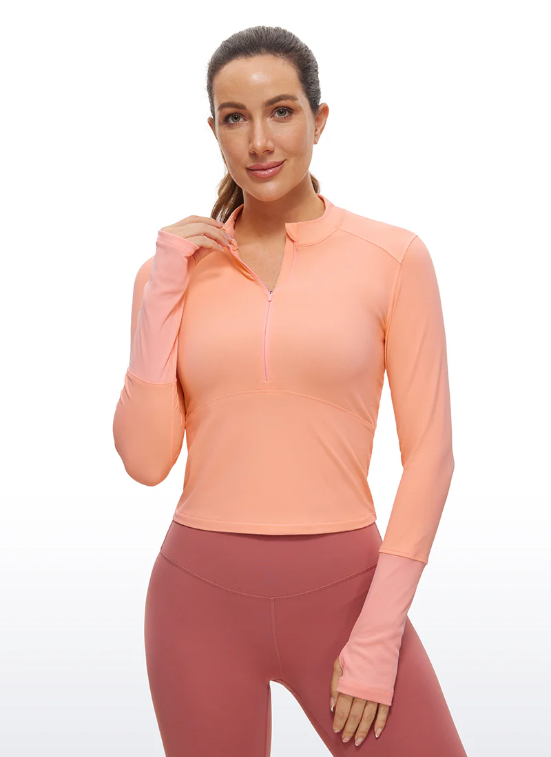 Brushed Half Zip Cropped Long Sleeve - Image 22