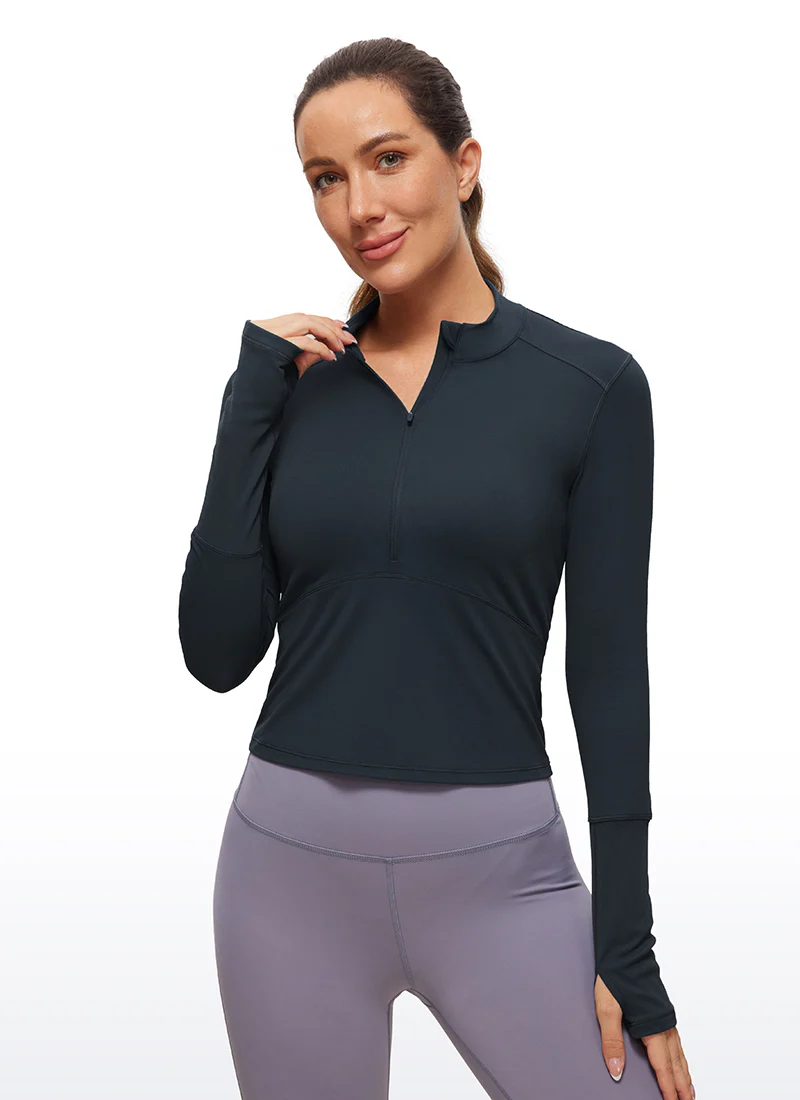 Brushed Half Zip Cropped Long Sleeve - Image 29