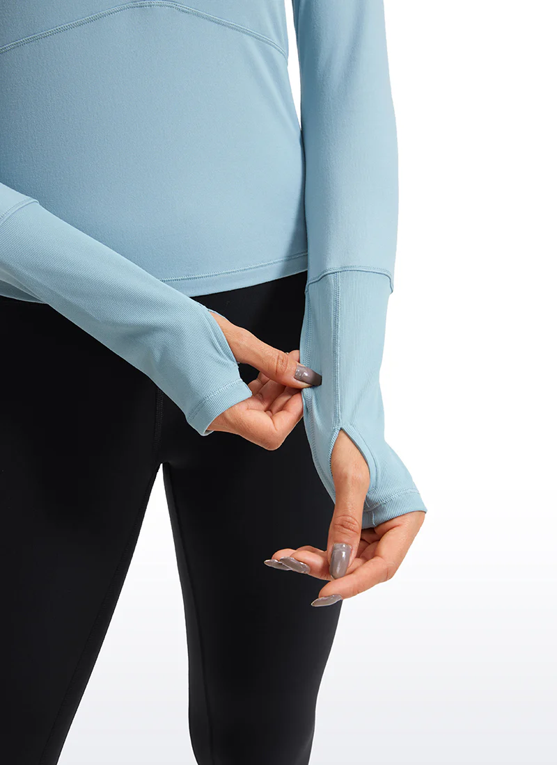 Brushed Half Zip Cropped Long Sleeve - Image 5