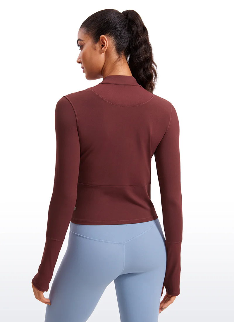 Brushed Half Zip Cropped Long Sleeve - Image 7