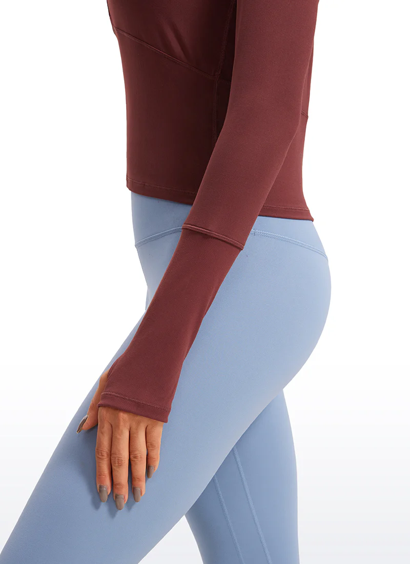 Brushed Half Zip Cropped Long Sleeve - Image 9