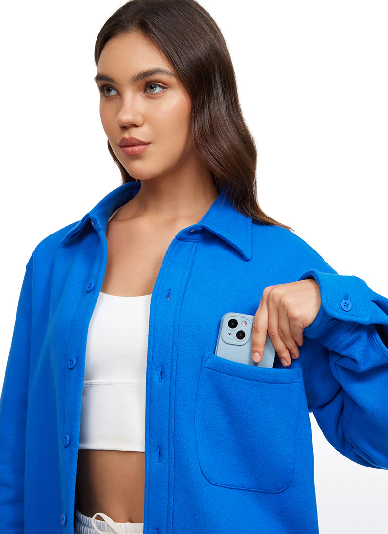 Fleece Lined Oversized Button Down Jacket - Image 9